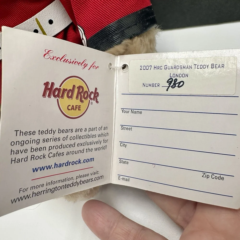 Hard Rock Cafe London Herrington Teddy Bear Plush 2005 HRC Guardsman #980 w/Tag